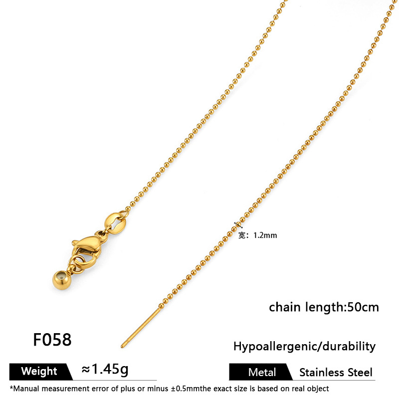 [NH48007051] Collar ajustable de acero inoxidable 304 con chapado en oro 18k (Oro · Cadena de cuentas de vidrio F058-Gold de ancho 1,2mm, collar de 50cm)