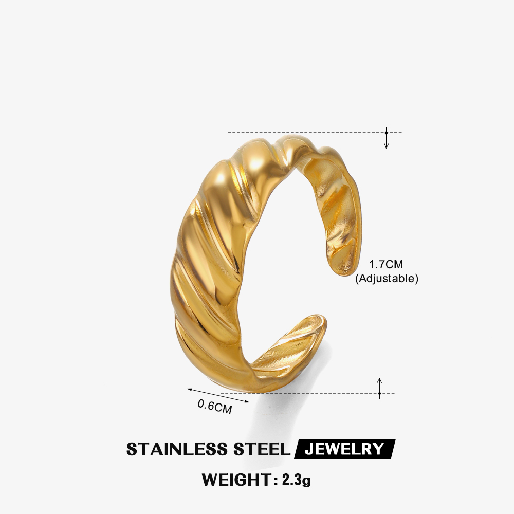[NH34625532] Anillo de diseño irregular en acero inoxidable 304 con recubrimiento PVD y chapado en oro 18k