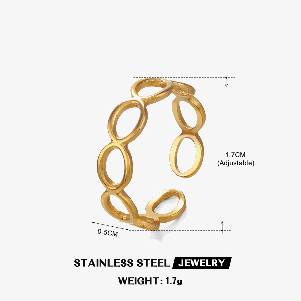 [NH34625590] Anillo oval de acero inoxidable 304 con recubrimiento PVD y chapado en oro 18k